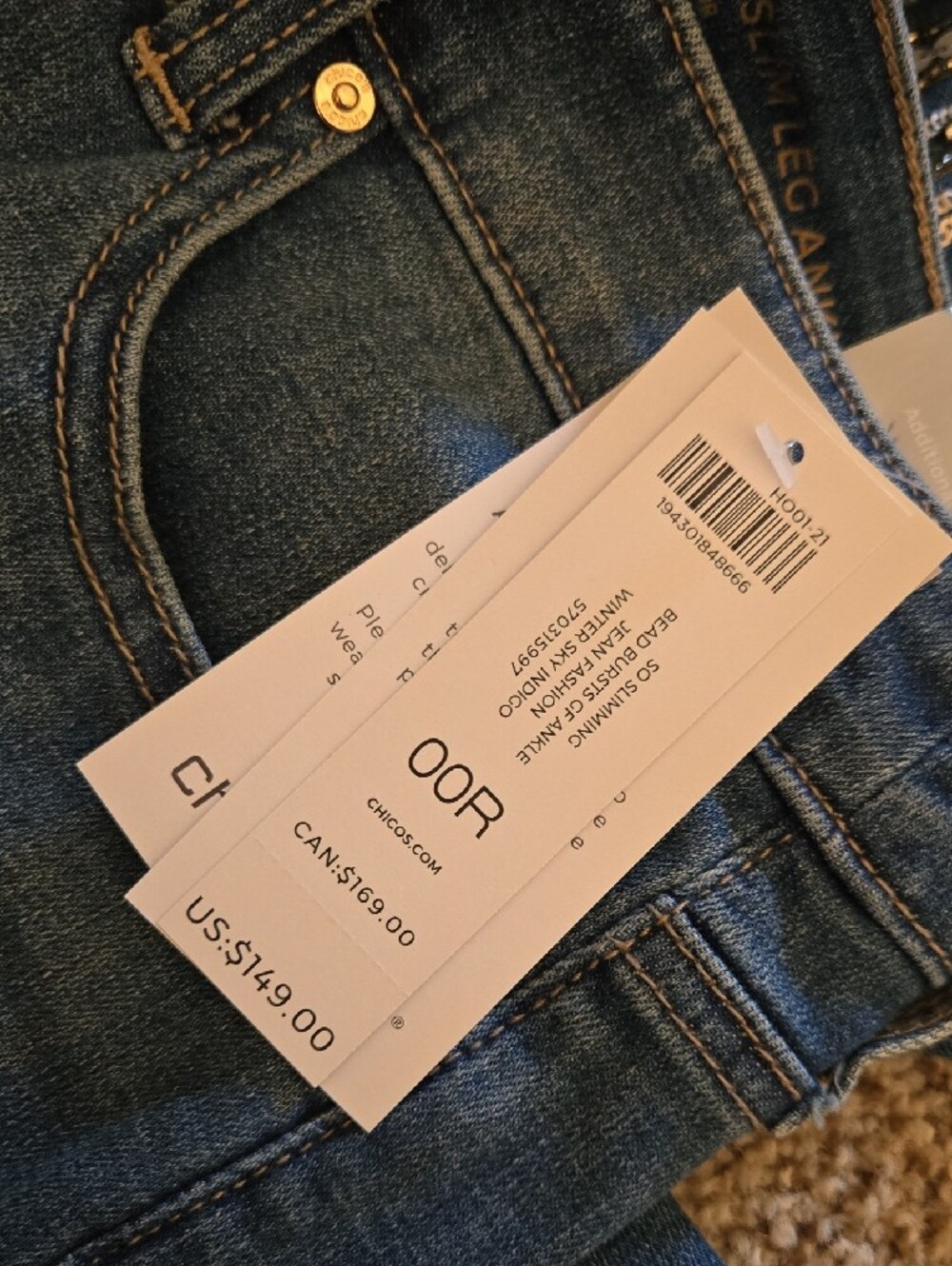 Chicos Embellished Blue Women's Jeans Sequin Burst Accents Sz 2 (00R)New $149 - Picture 5 of 5